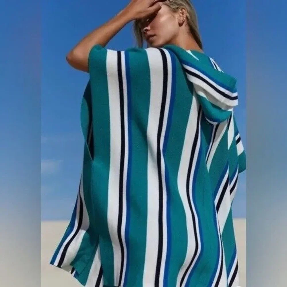 NWOT Free People All I Need Stripe Hooded Poncho